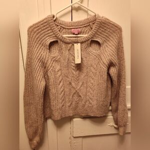 Mi Ami For Francesca's Cropped Sweater Top Size Small Pink Beige